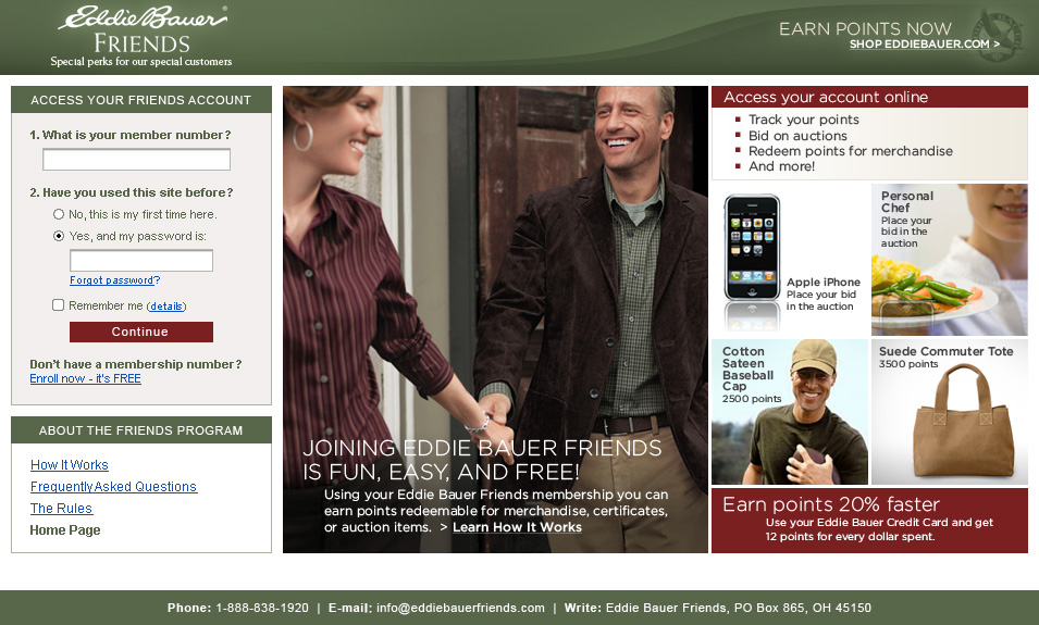 Eddie Bauer Friends Homepage