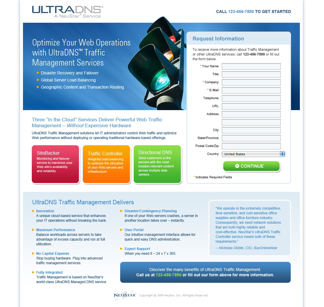 Neustar UltraDNS Landing Page