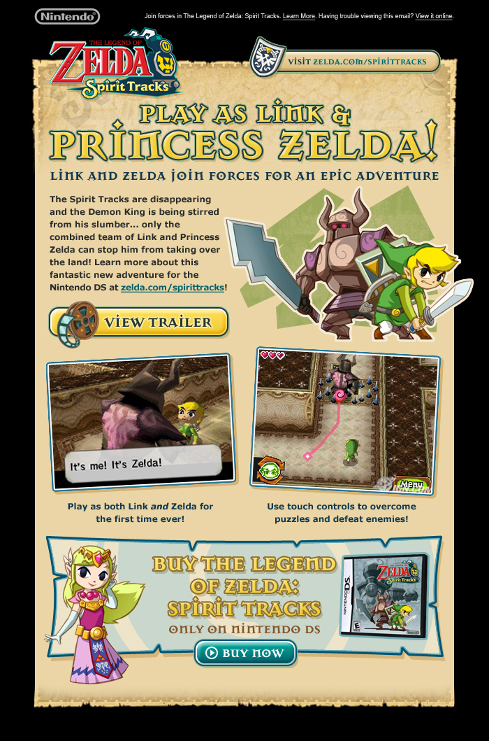 The Legend of Zelda: Spirit Tracks email